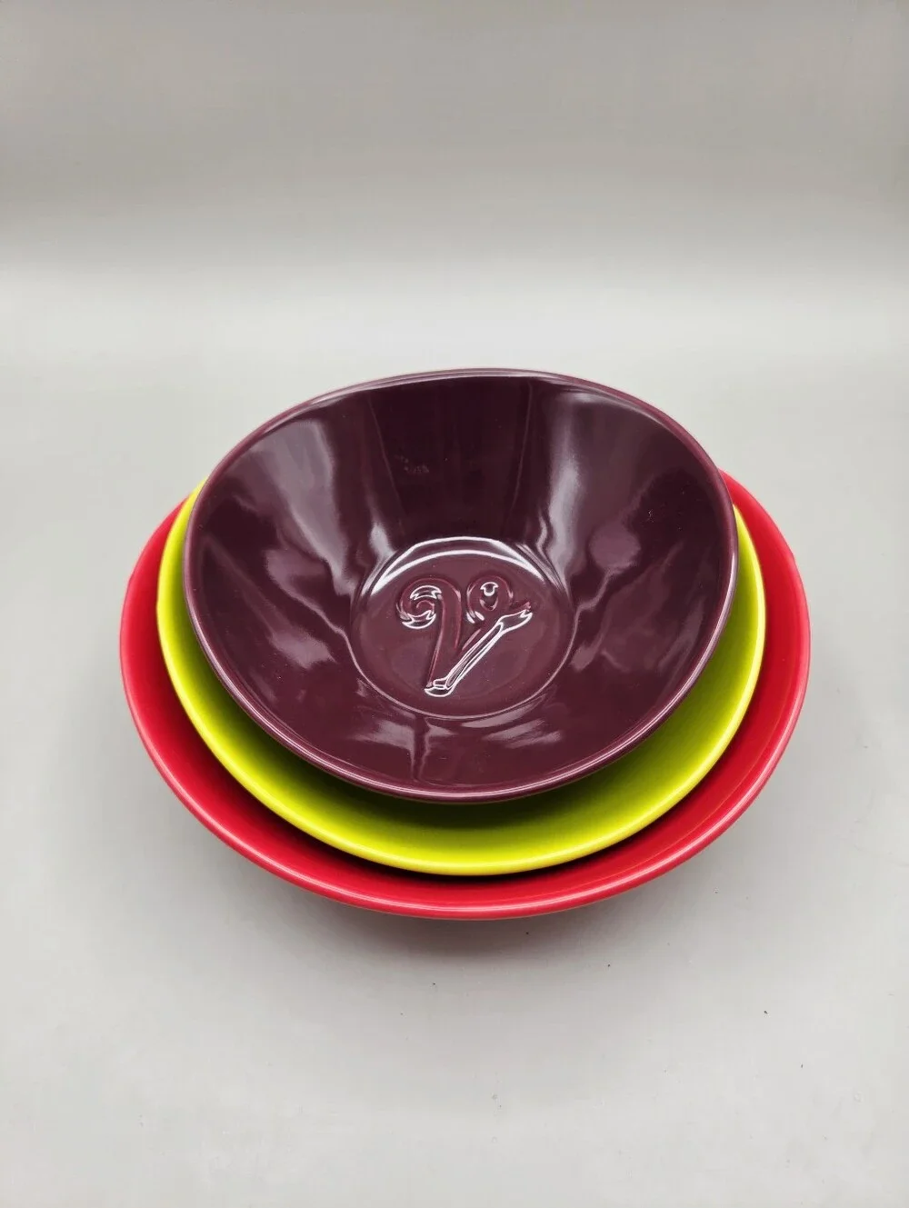 Velata Stackable Ceramic Nesting Bowl Set in Purple, Lime & Red